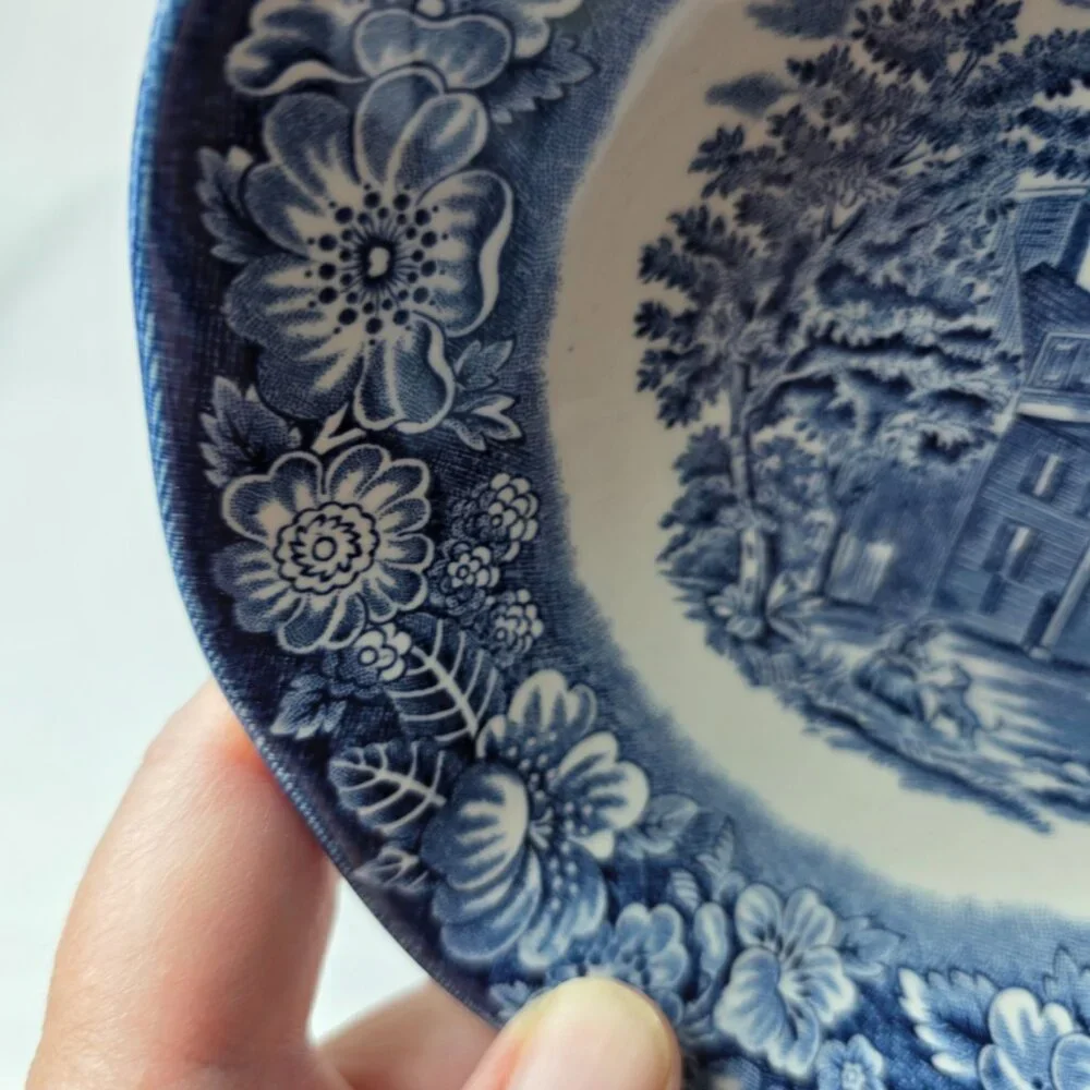 Staffordshire Liberty Blue Coupe Soup Bowl Blue White Design Mount Vernon